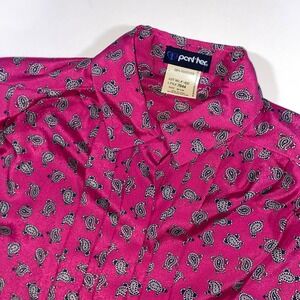 Panther Vintage Fuchsia Pink Paisley Pleated Button Front Blouse Size 9/10